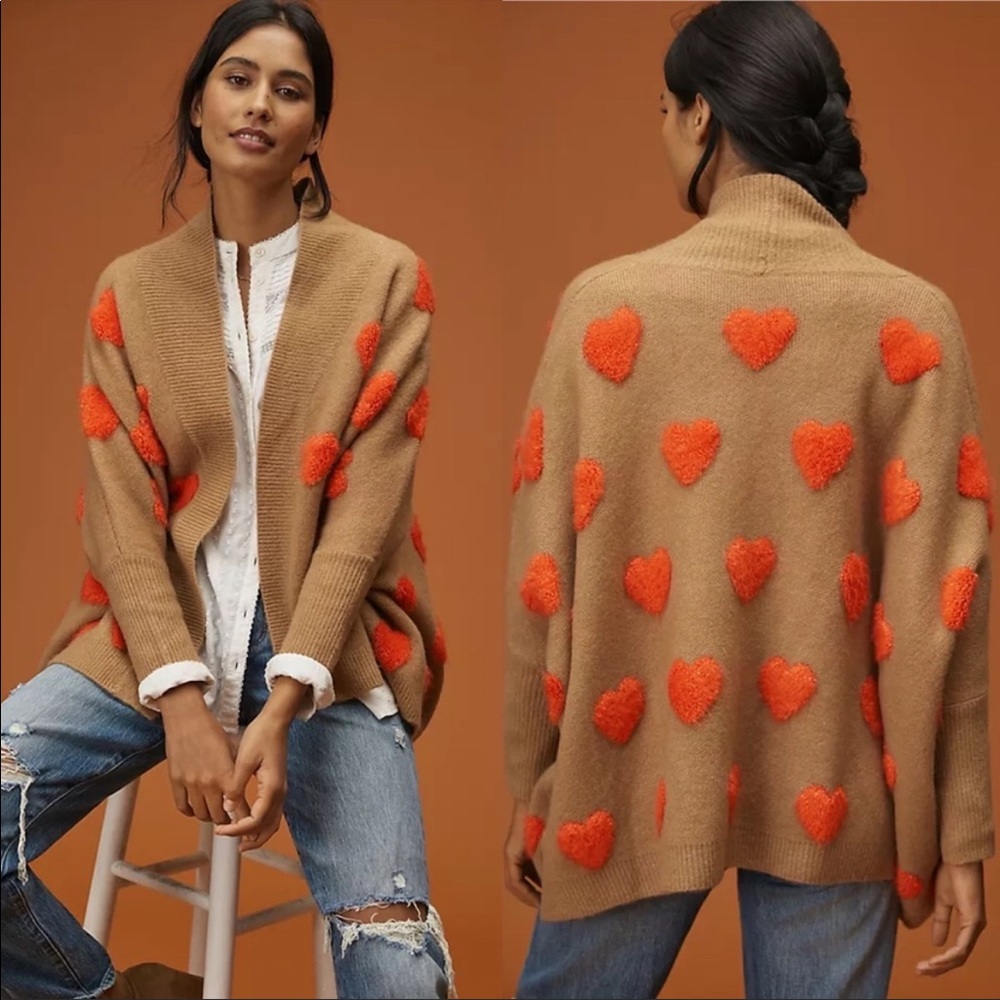 NWT ANTHROPOLOGIE Boucle Heart Knit Kimono one size NEW